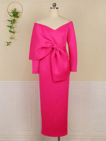 Off Shoulder Irregular Ruffle Bowknot V-Neck Long Sleeve Slit Bodycon Party Baby Shower Cute Plus Size Maternity Maxi Dress Maternity